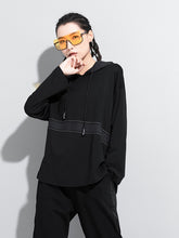 Women Patchwork Hooded Loose Long Sleeve Sweatshirt